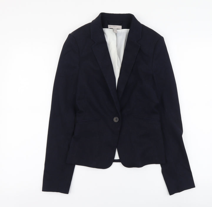H&M Womens Blue Polyester Jacket Suit Jacket Size 4
