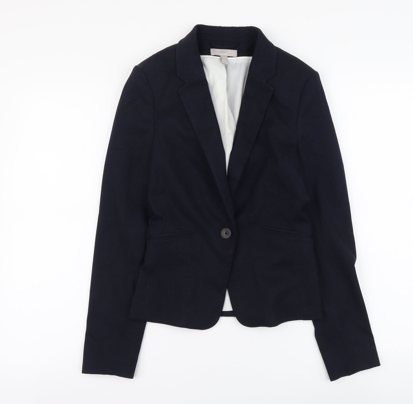 H&M Womens Blue Polyester Jacket Suit Jacket Size 4