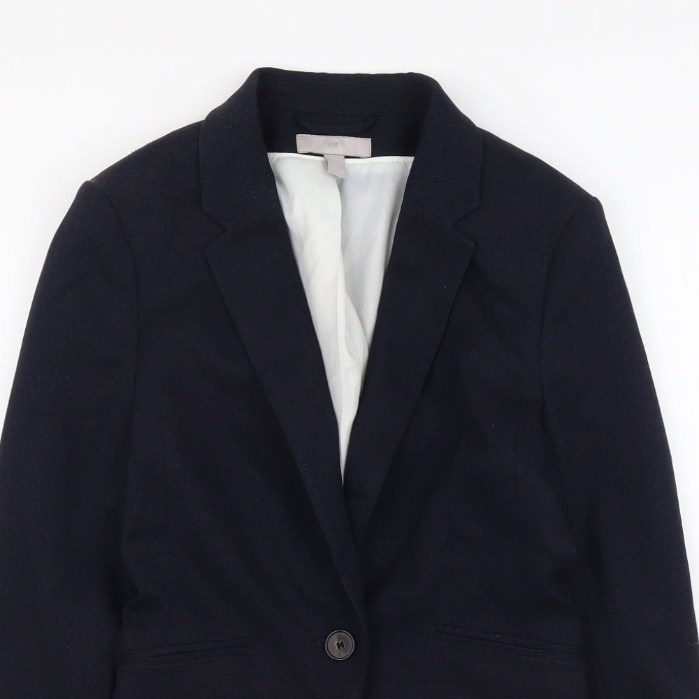 H&M Womens Blue Polyester Jacket Suit Jacket Size 4