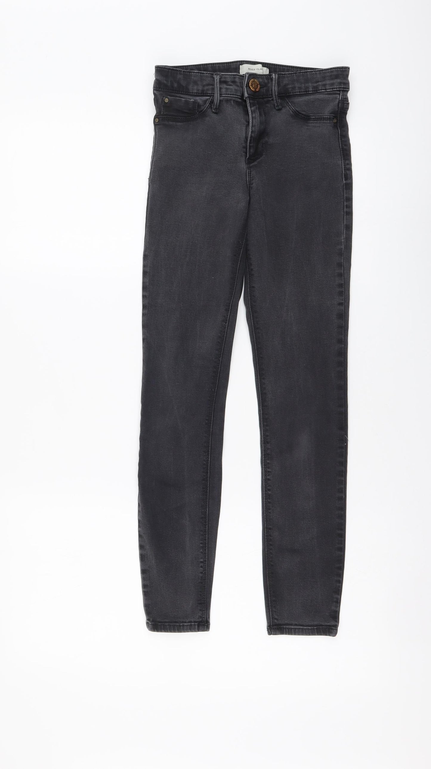 River Island Womens Grey Cotton Skinny Jeans Size 6 L26 in Regular Button