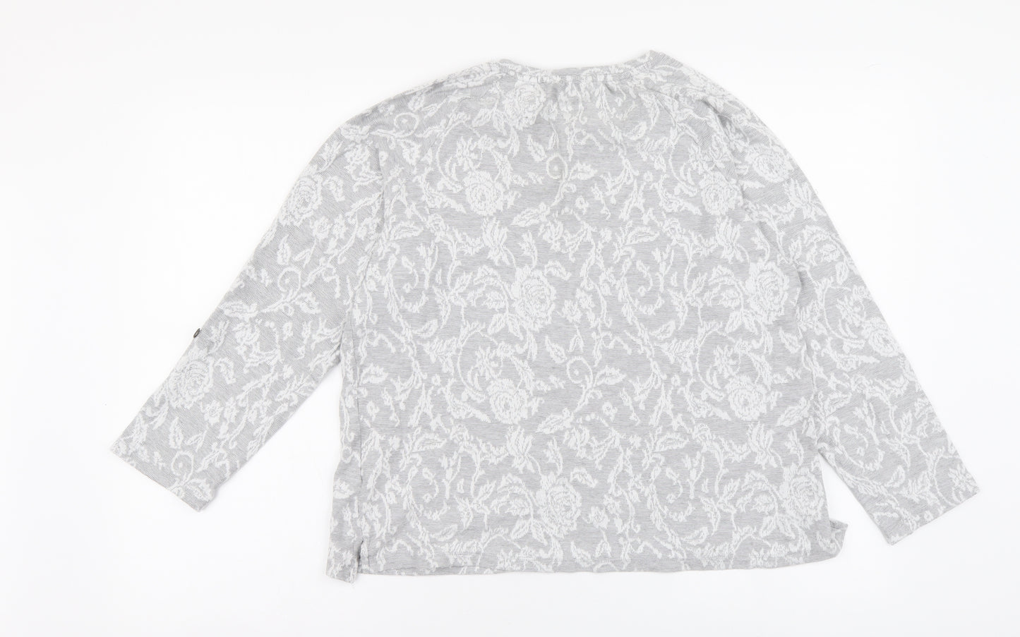 Peacocks Womens Grey Floral Cotton Basic T-Shirt Size 14 Round Neck