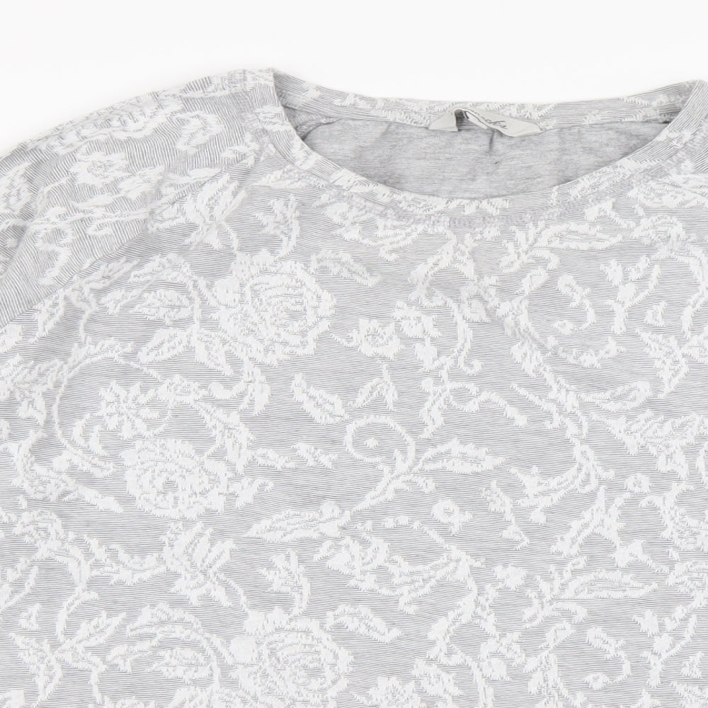 Peacocks Womens Grey Floral Cotton Basic T-Shirt Size 14 Round Neck