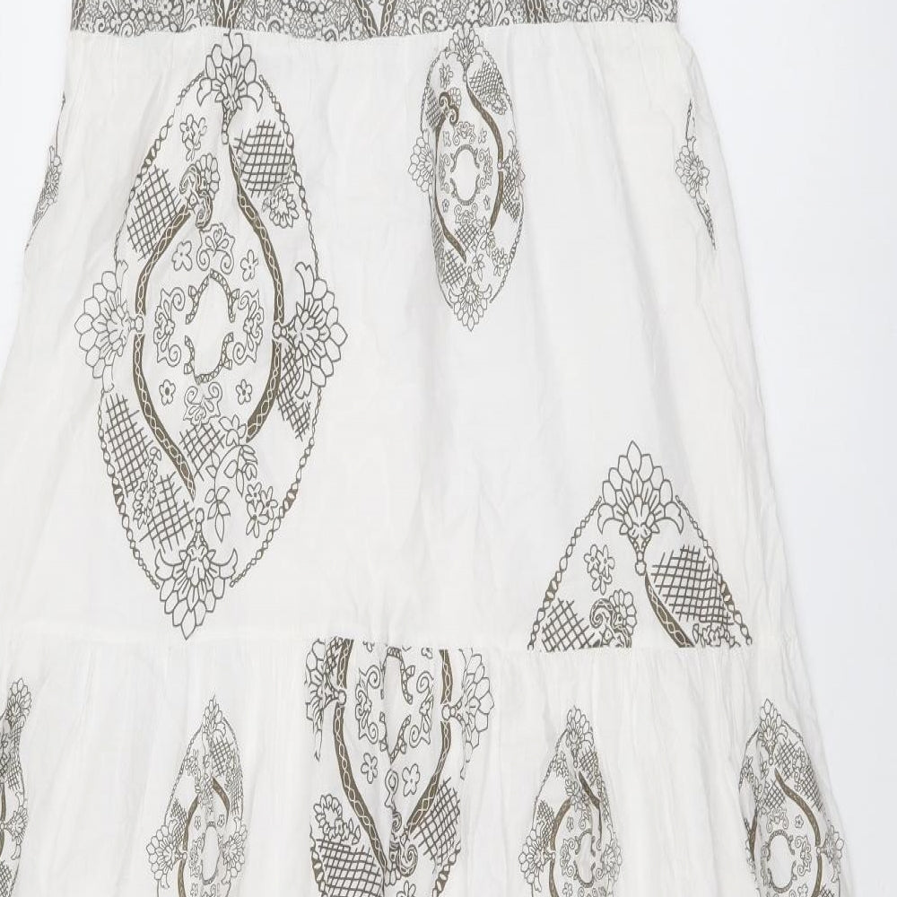 New Look Womens White Geometric 100% Cotton Maxi Size 12 Round Neck Button