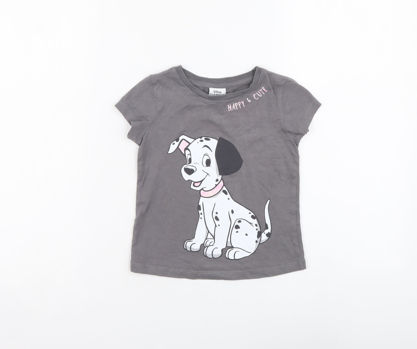 George Girls Grey Cotton Basic T-Shirt Size 18-24 Months Round Neck Pullover - 101 Dalmatians