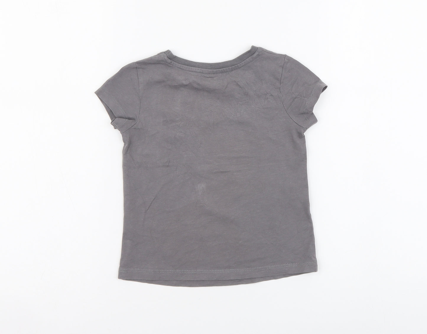 George Girls Grey Cotton Basic T-Shirt Size 18-24 Months Round Neck Pullover - 101 Dalmatians
