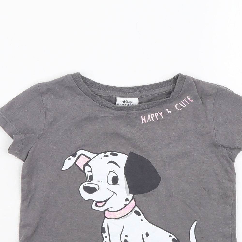 George Girls Grey Cotton Basic T-Shirt Size 18-24 Months Round Neck Pullover - 101 Dalmatians