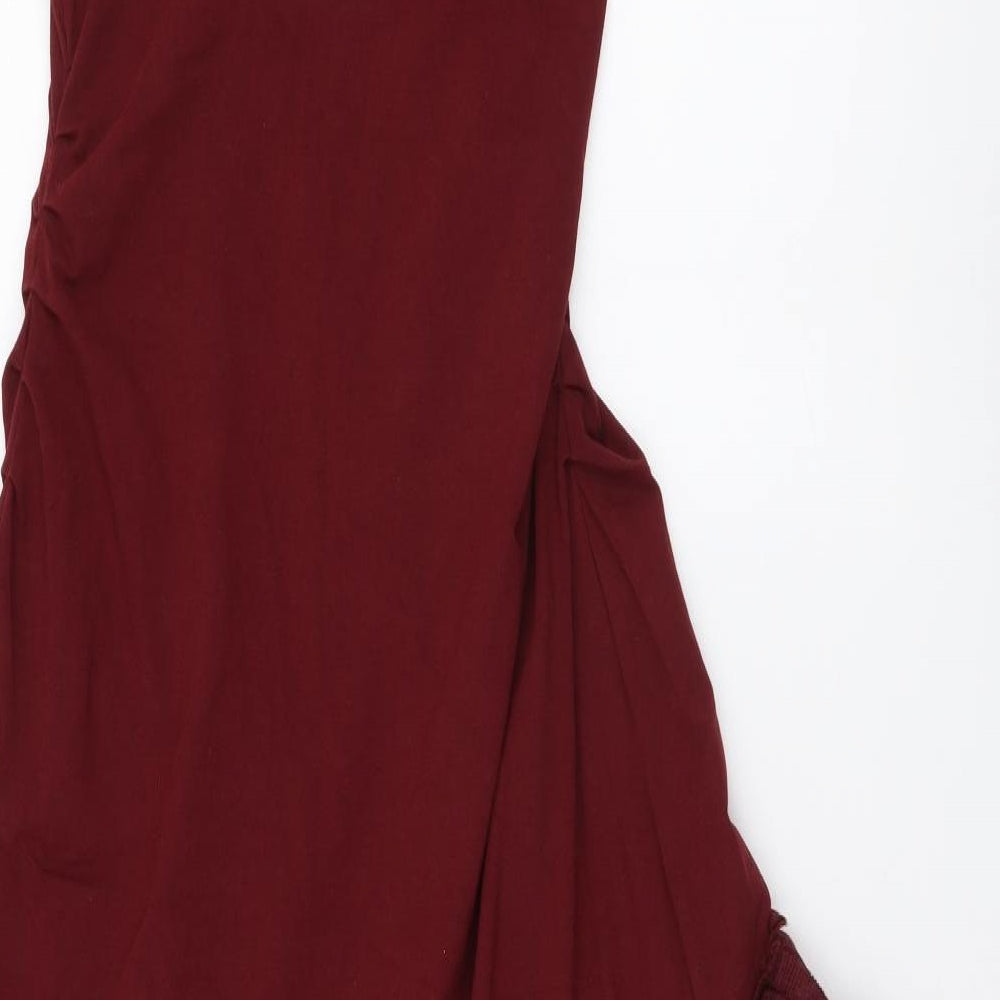 Devi Womens Red Polyester Maxi Size M V-Neck Pullover