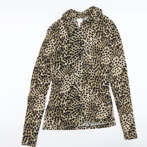 H&M Womens Brown Animal Print Modal Basic Button-Up Size XS Collared