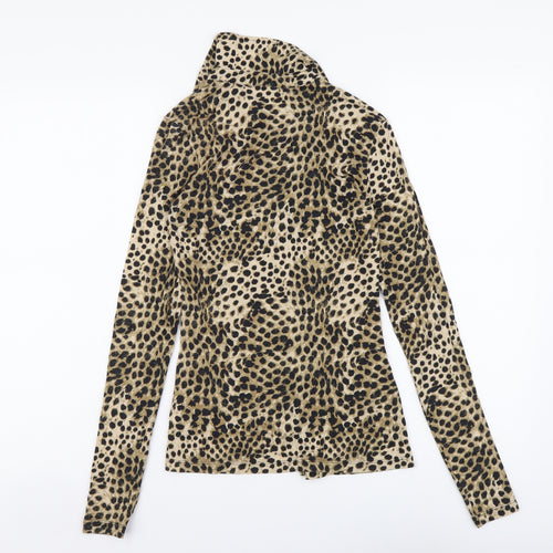 H&M Womens Brown Animal Print Modal Basic Button-Up Size XS Collared