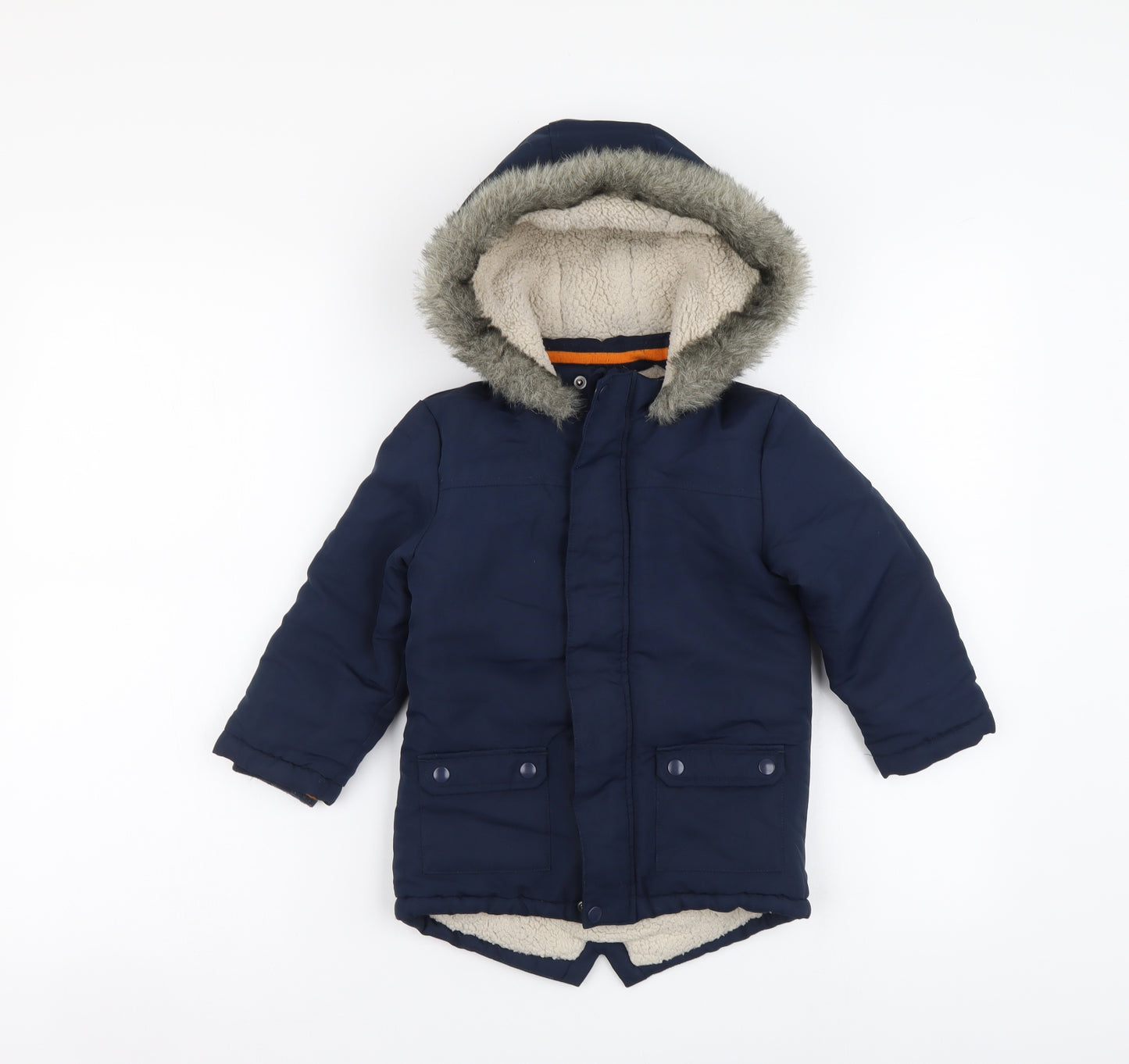 Primark Boys Blue Parka Coat Size 2-3 Years Zip