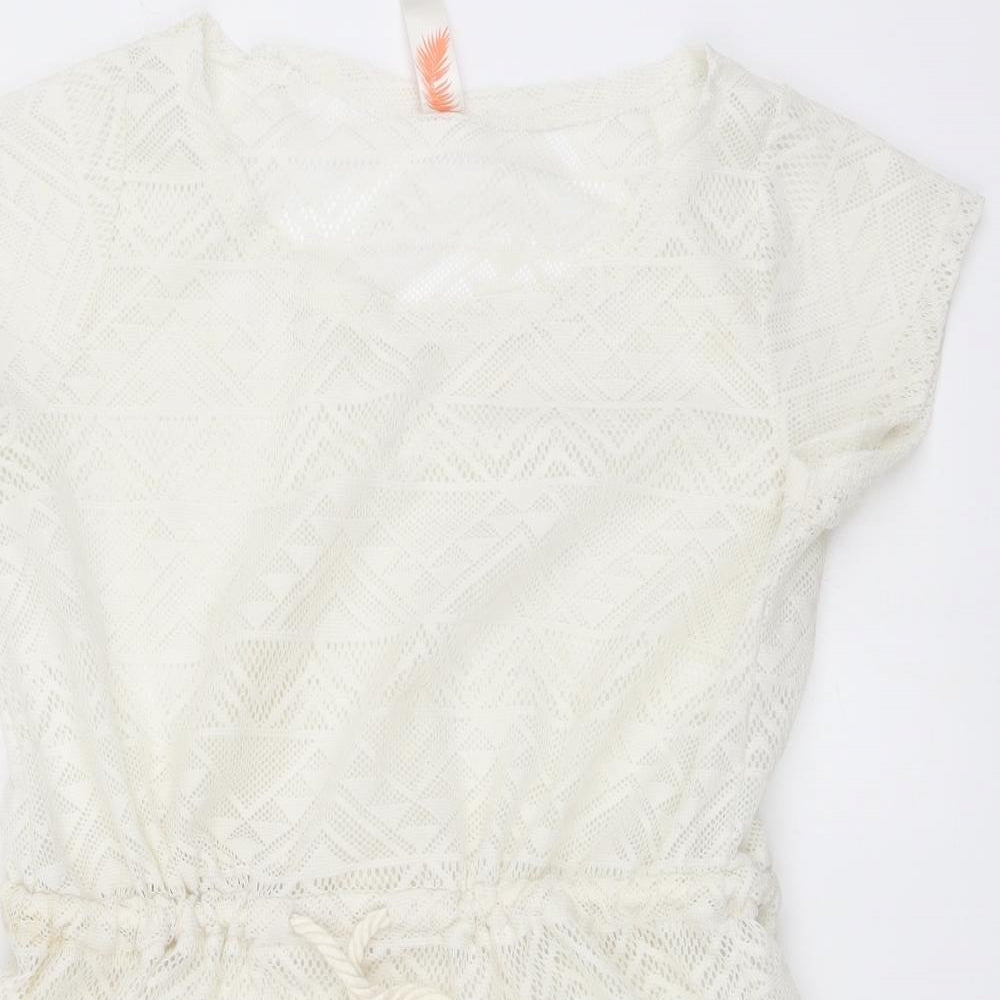 Ocean Club Womens Ivory Polyester Basic Blouse Size 10 Round Neck - Beachwear