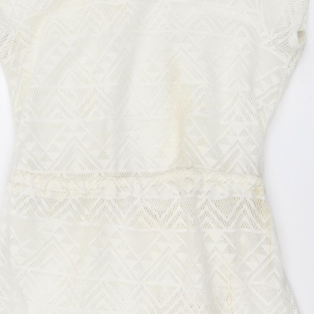 Ocean Club Womens Ivory Polyester Basic Blouse Size 10 Round Neck - Beachwear