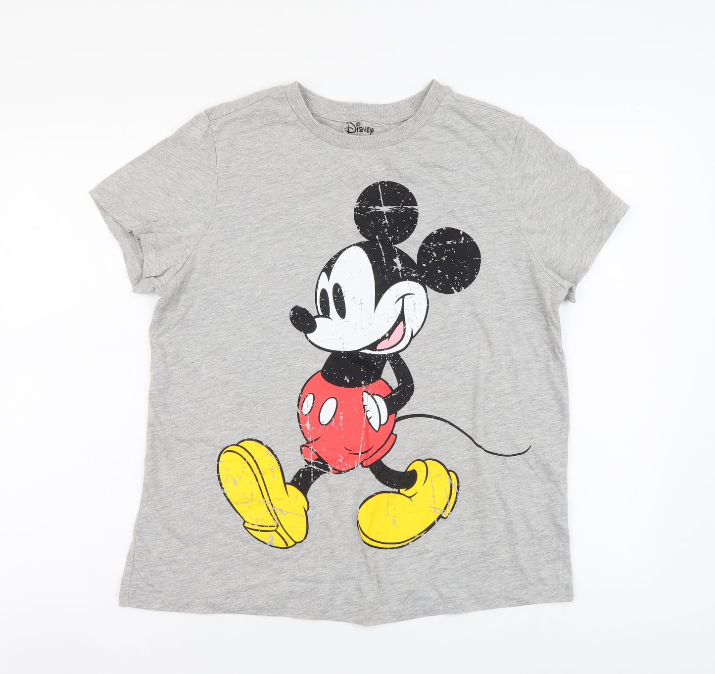 Primark Womens Grey Cotton Basic T-Shirt Size S Round Neck - Mickey Mouse
