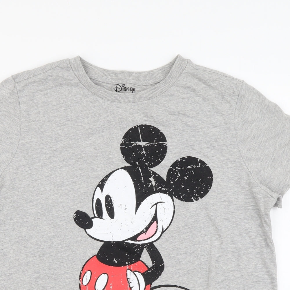 Primark Womens Grey Cotton Basic T-Shirt Size S Round Neck - Mickey Mouse