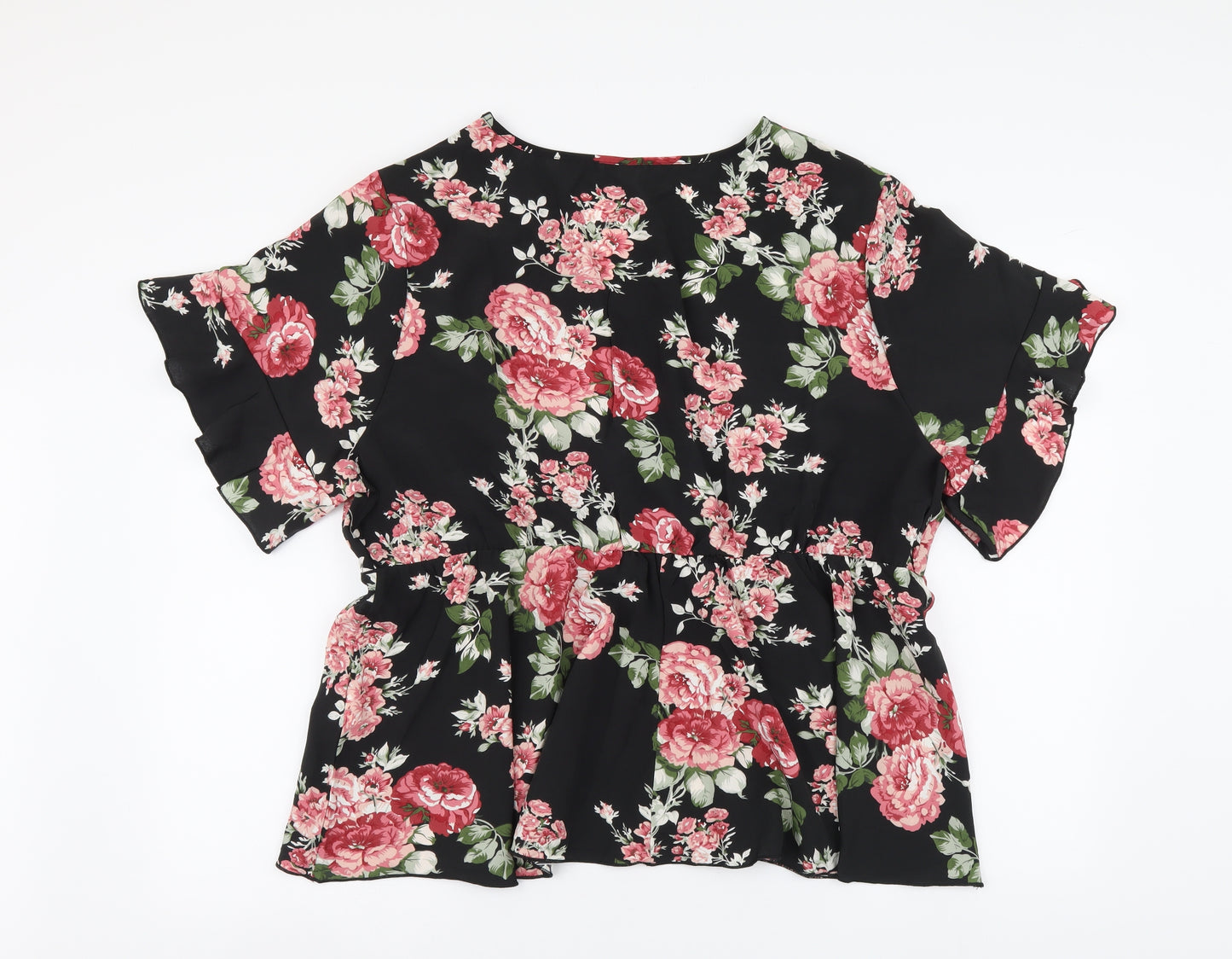 SheIn Womens Black Floral Polyester Basic Blouse Size 4XL V-Neck