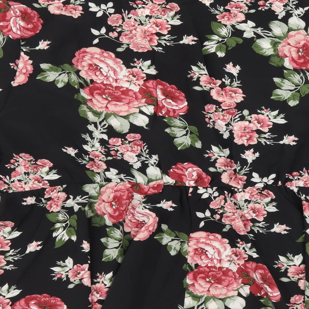 SheIn Womens Black Floral Polyester Basic Blouse Size 4XL V-Neck