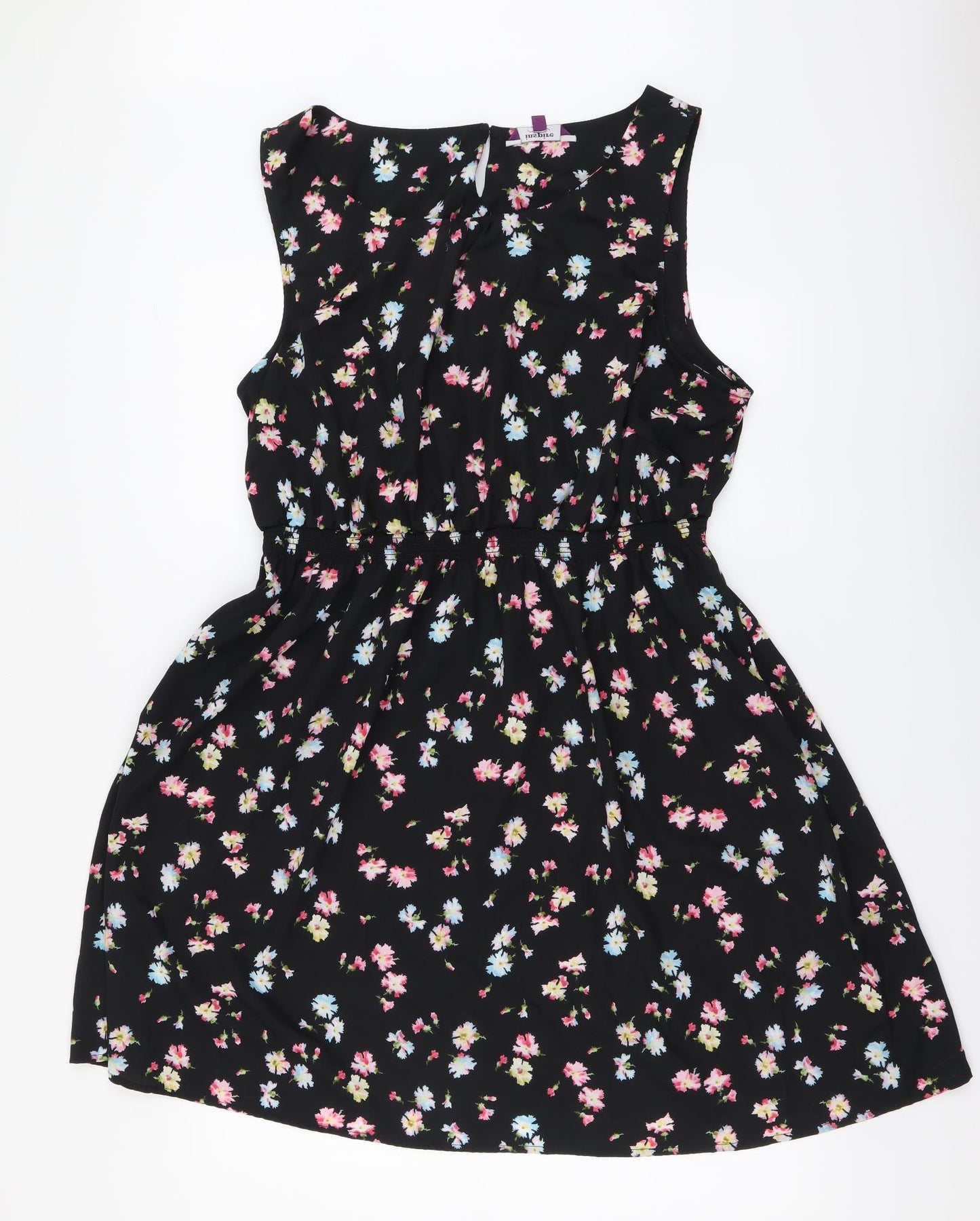 New Look Womens Black Floral Polyester Mini Size 22 Round Neck Pullover