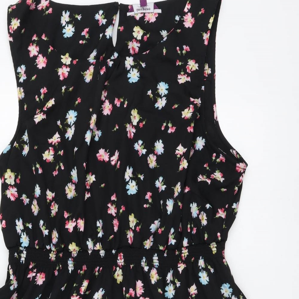 New Look Womens Black Floral Polyester Mini Size 22 Round Neck Pullover