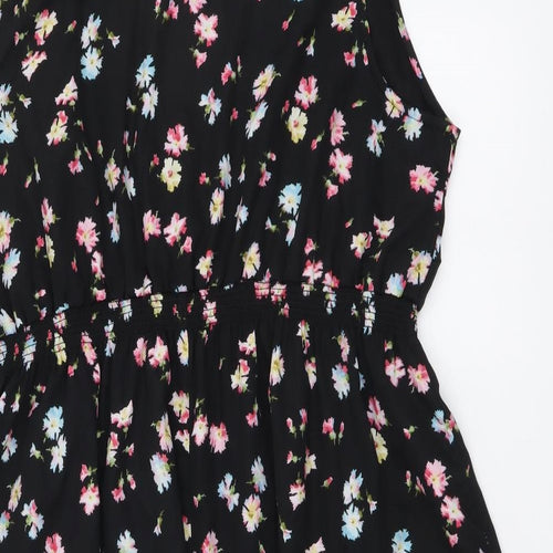 New Look Womens Black Floral Polyester Mini Size 22 Round Neck Pullover