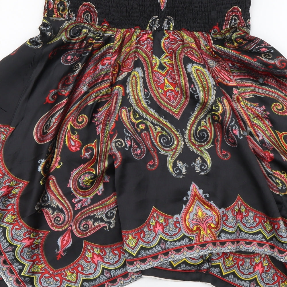 SheIn Womens Black Geometric Polyester A-Line Skirt Size S Drawstring