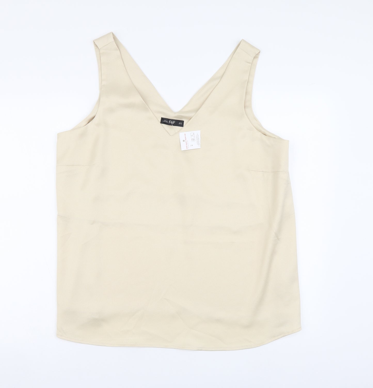 F&F Womens Beige Polyester Basic Tank Size 18 V-Neck