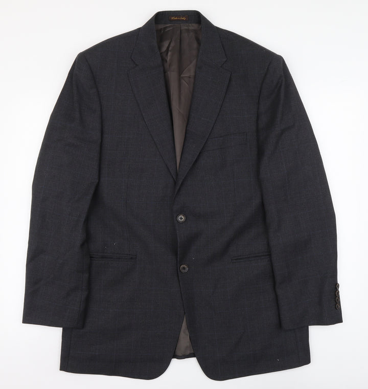 Marks and Spencer Mens Grey Plaid Wool Jacket Suit Jacket Size L