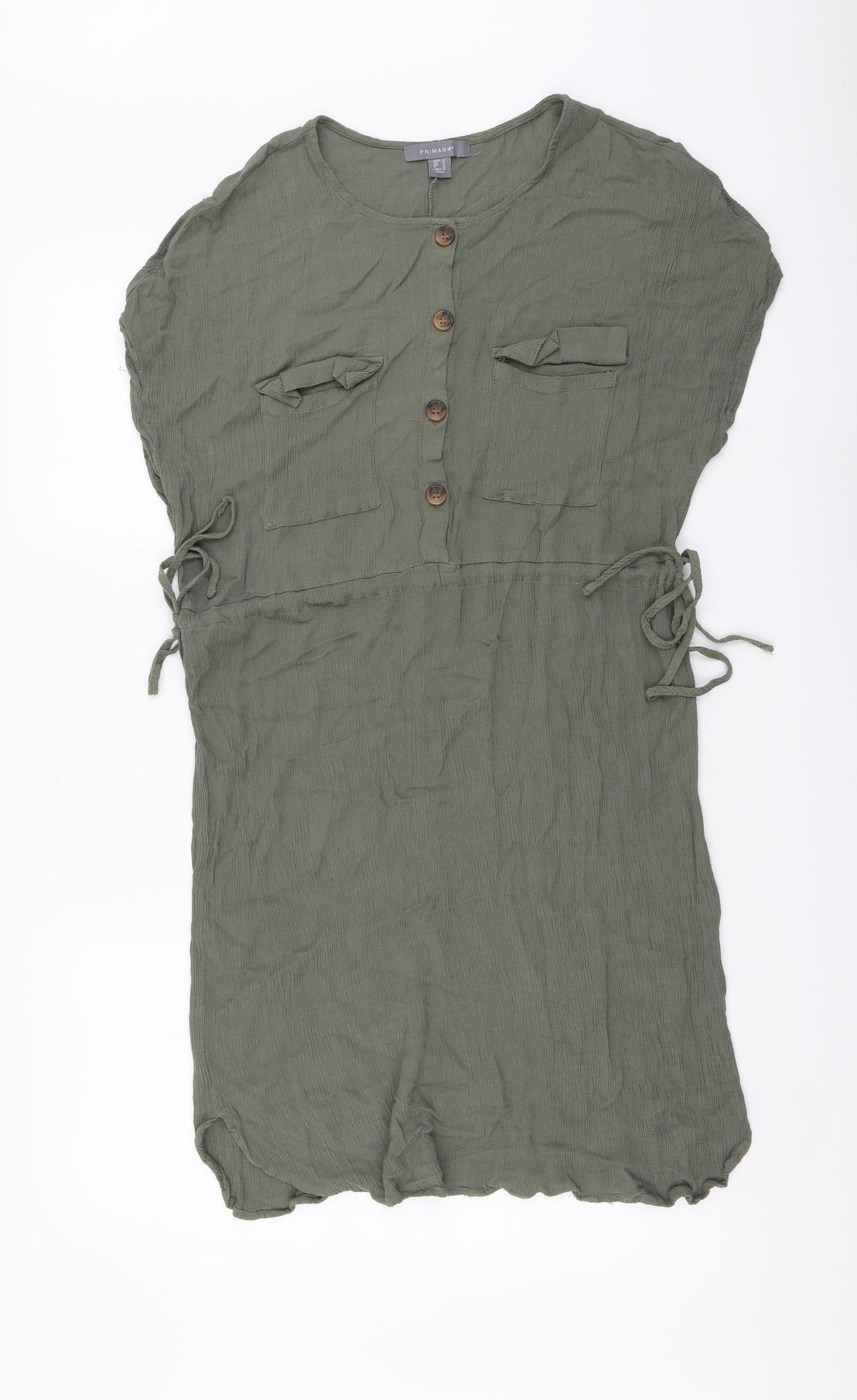 Primark Womens Green Viscose A-Line Size 18 Round Neck Button