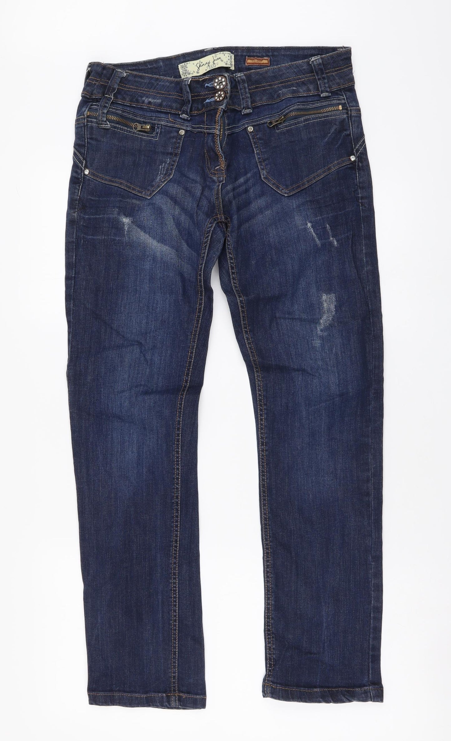 True2u Womens Blue Cotton Straight Jeans Size 14 L29 in Regular Button