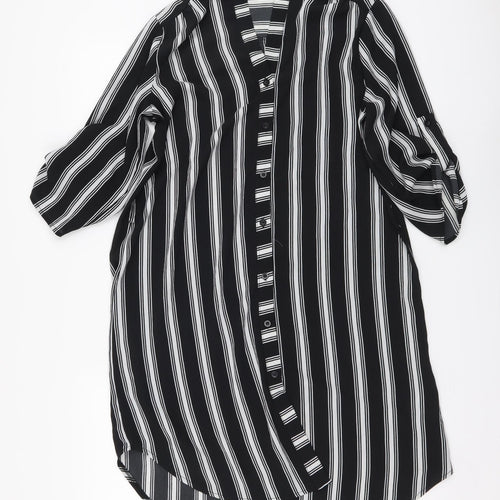Camea Rose Womens Black Striped Polyester Shirt Dress Size 8 Collared Button