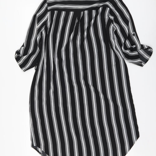 Camea Rose Womens Black Striped Polyester Shirt Dress Size 8 Collared Button
