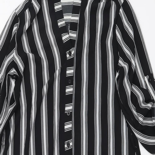 Camea Rose Womens Black Striped Polyester Shirt Dress Size 8 Collared Button