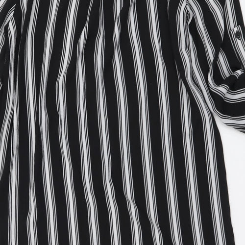 Camea Rose Womens Black Striped Polyester Shirt Dress Size 8 Collared Button