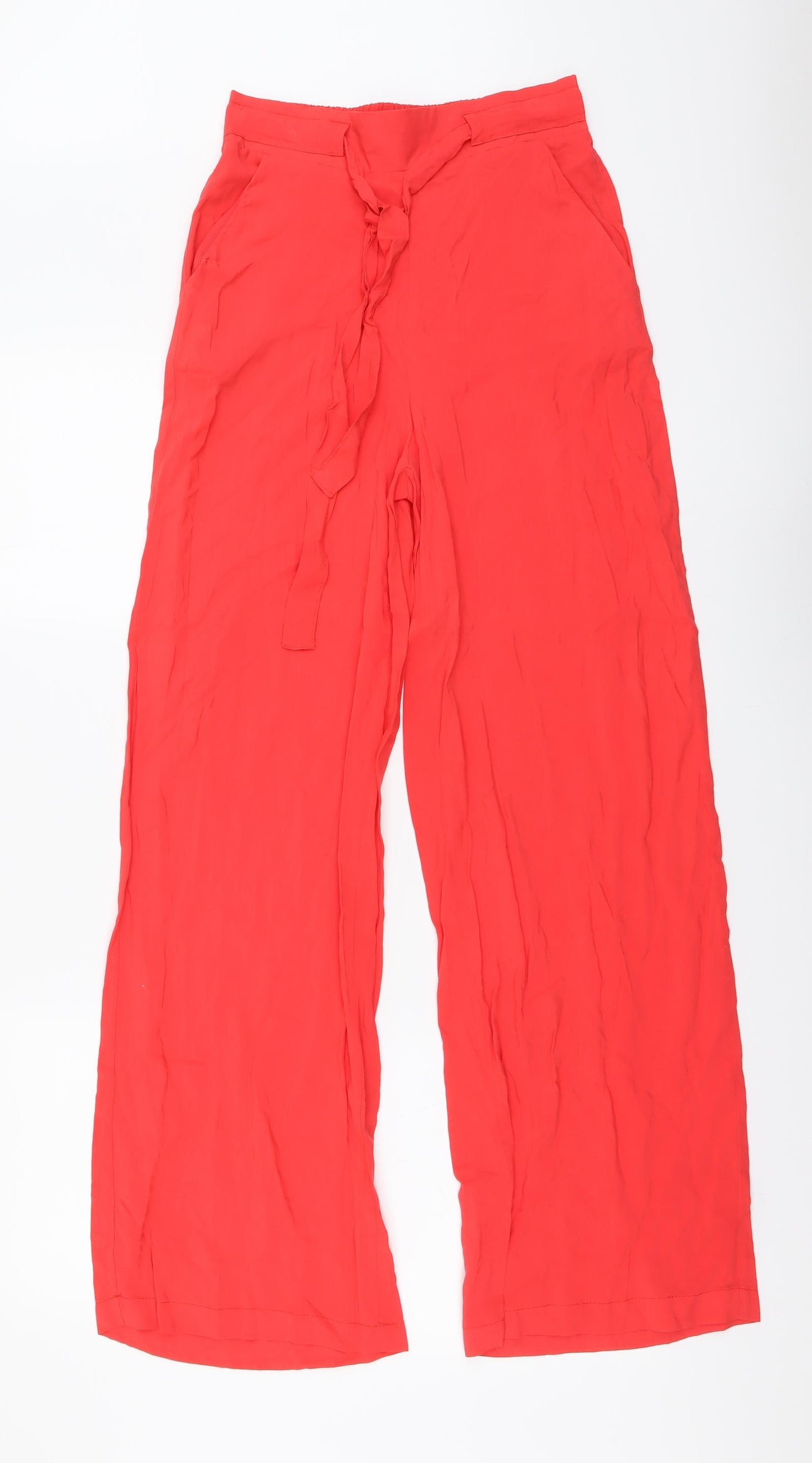 Primark Womens Red Viscose Trousers Size 8 L29 in Regular Drawstring