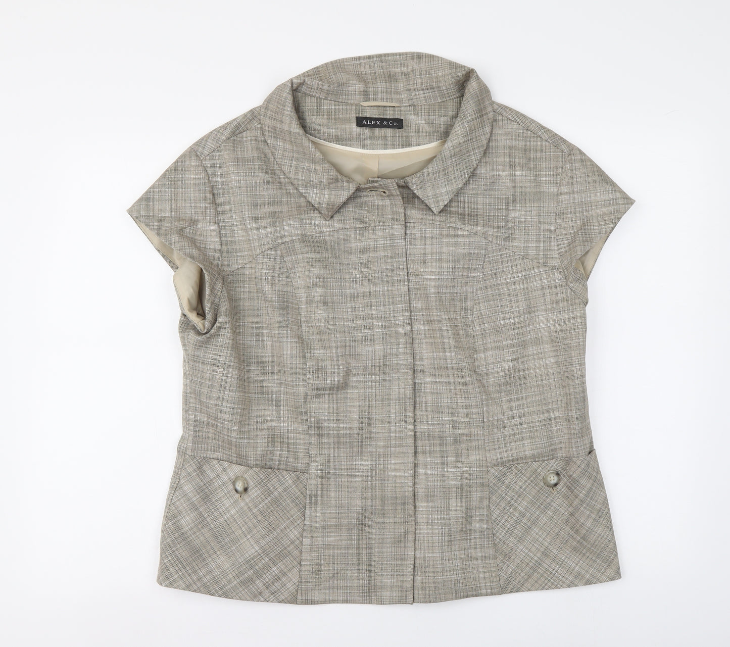 Alex&CO. Womens Beige Polyester Basic Button-Up Size 18 V-Neck