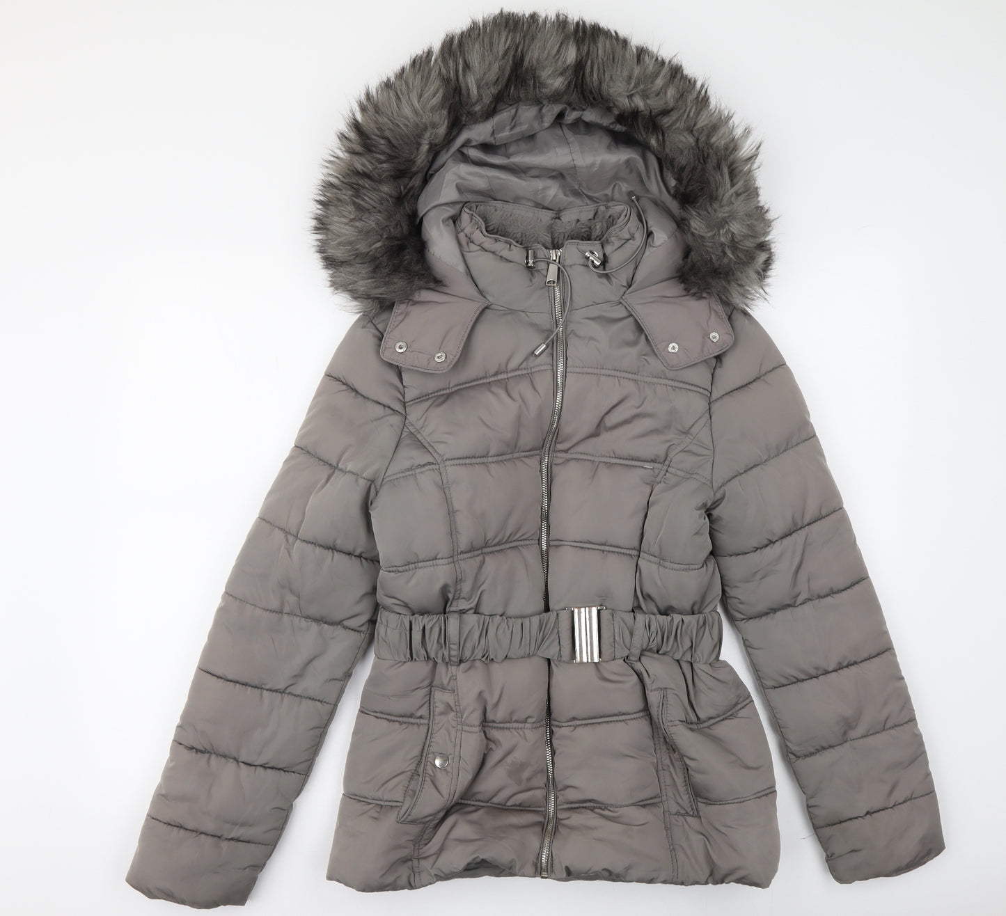 New Look Womens Grey Parka Jacket Size 10 Zip
