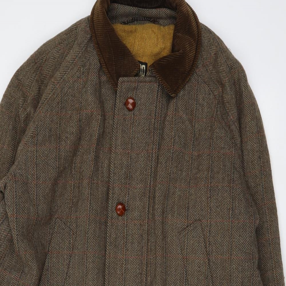 DAKS Mens Brown Overcoat Coat Size L Zip