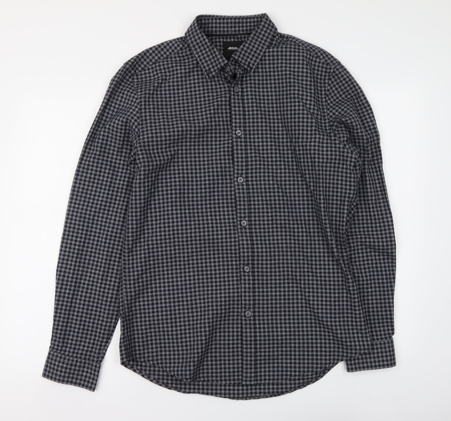 Burton Menswear Mens Grey Check Cotton Button-Up Size M Collared Button