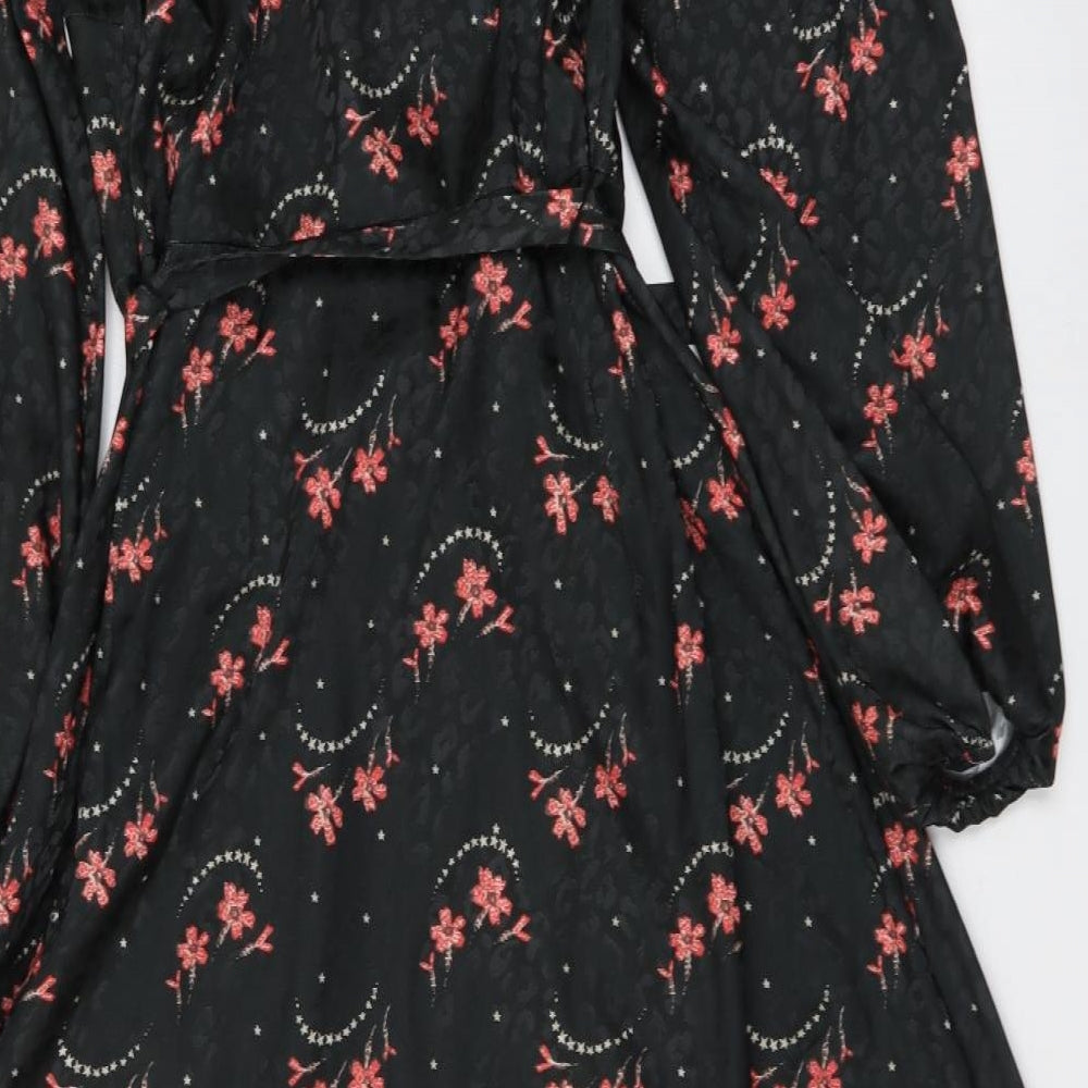 Monsoon Womens Black Animal Print Polyester Maxi Size 14 Collared Button - Leopard print