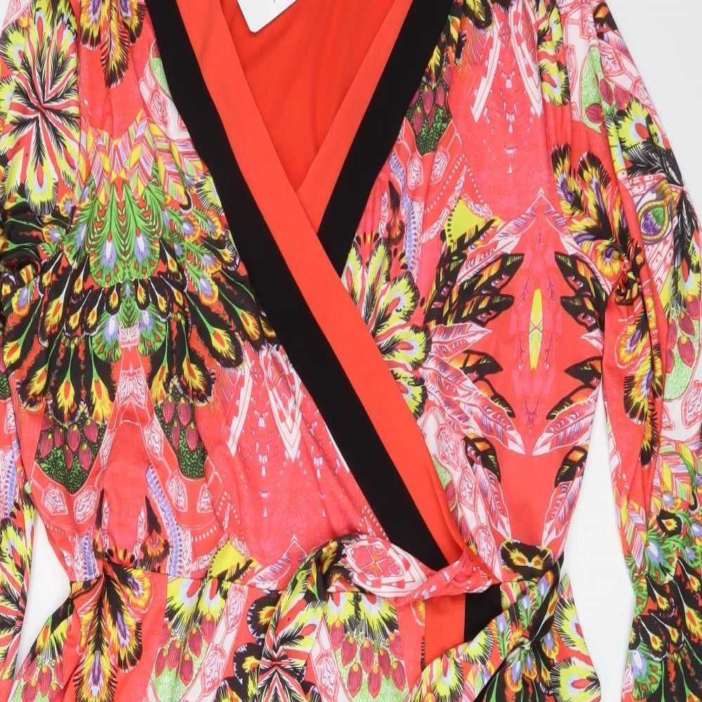 Together Womens Multicoloured Geometric Polyester Wrap Dress Size 18 V-Neck Pullover