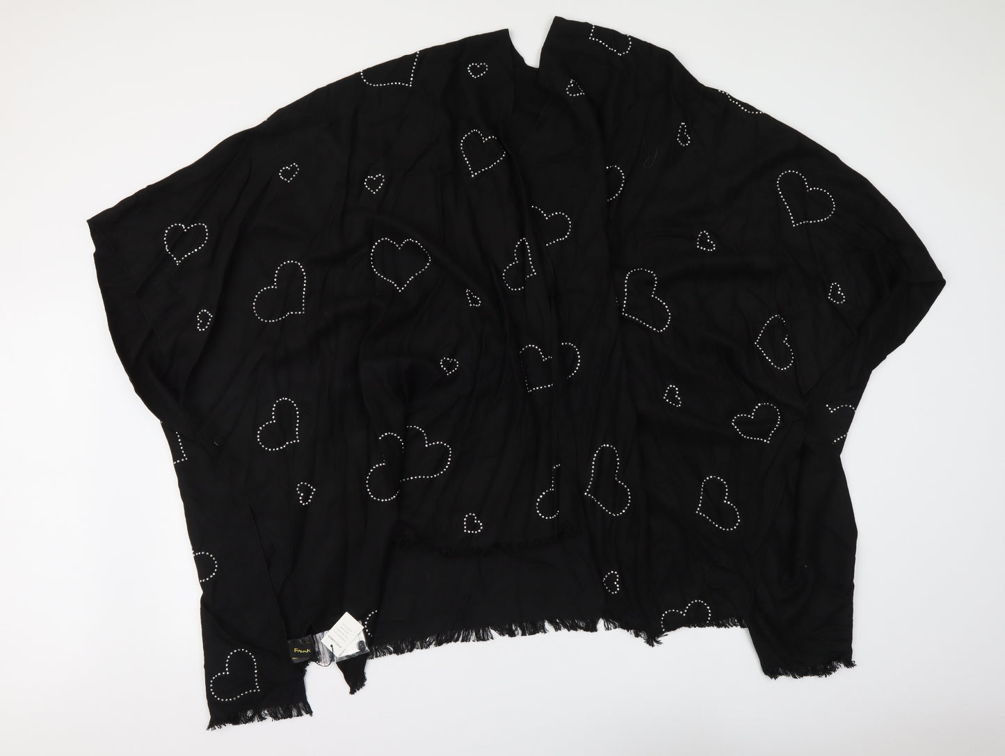 Frank Usher Womens Black Jacket Poncho One Size Hook & Eye - Hearts pattern