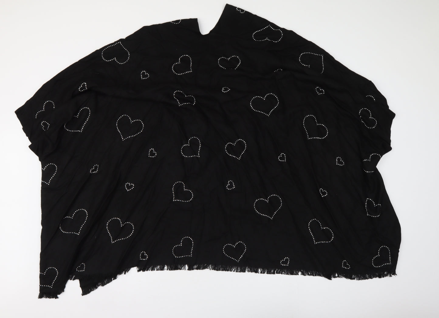Frank Usher Womens Black Jacket Poncho One Size Hook & Eye - Hearts pattern
