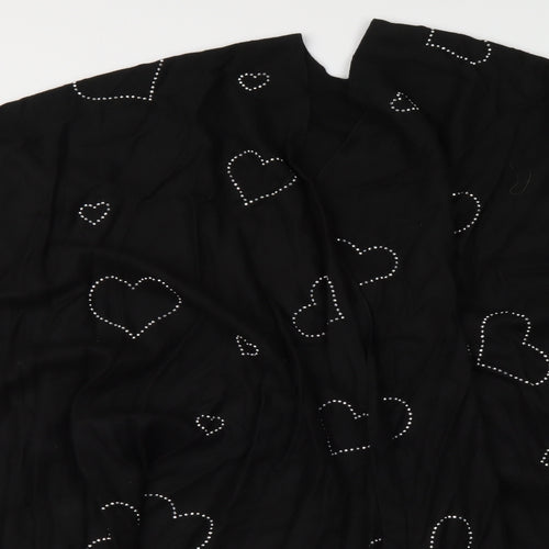 Frank Usher Womens Black Jacket Poncho One Size Hook & Eye - Hearts pattern