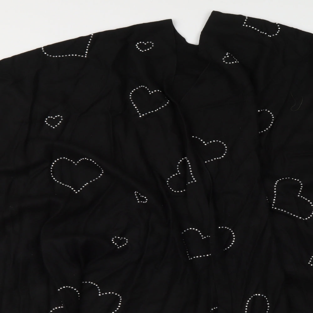 Frank Usher Womens Black Jacket Poncho One Size Hook & Eye - Hearts pattern