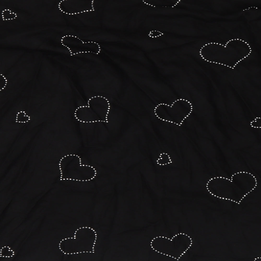 Frank Usher Womens Black Jacket Poncho One Size Hook & Eye - Hearts pattern