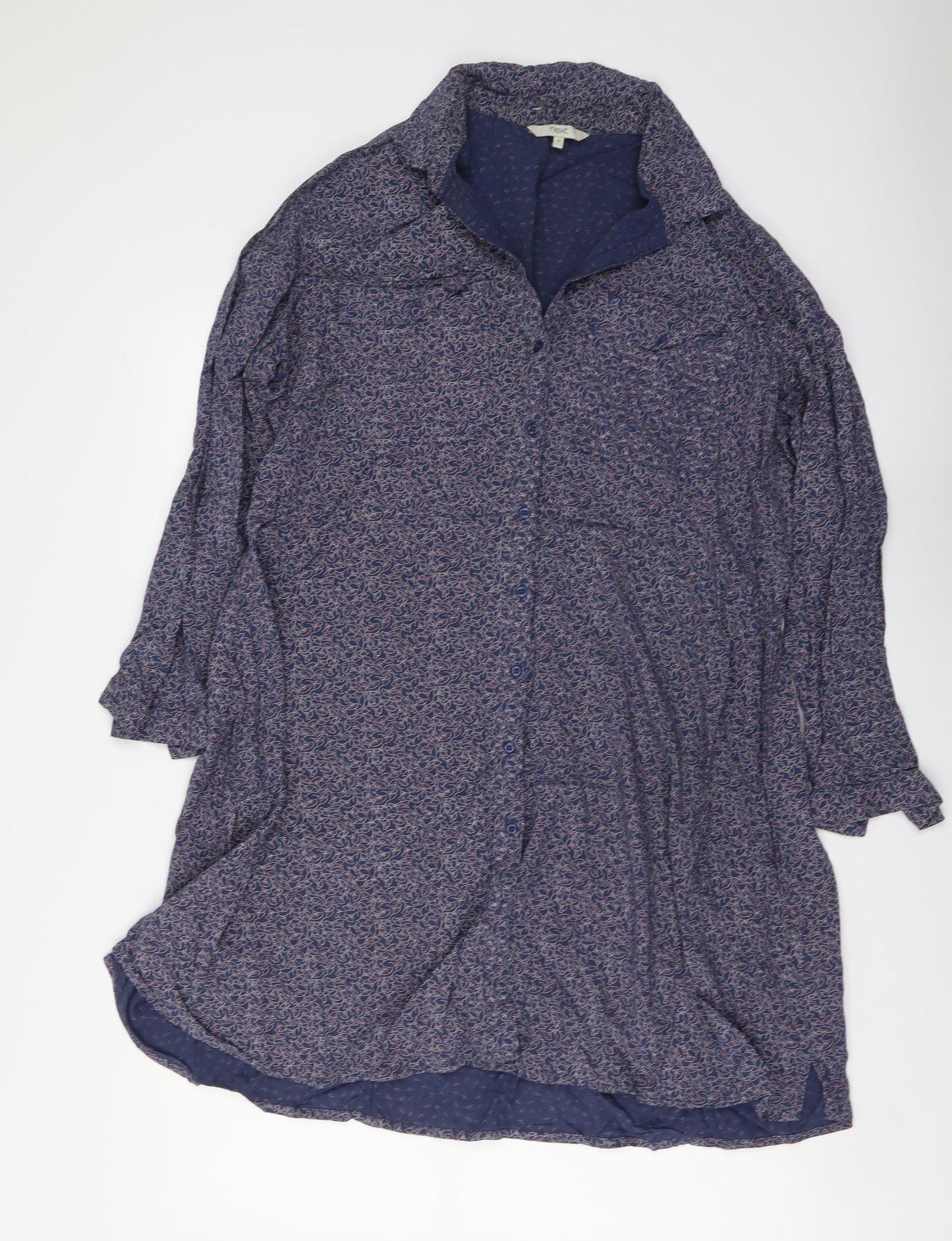 NEXT Womens Blue Geometric Polyester Shirt Dress Size 20 Collared Button