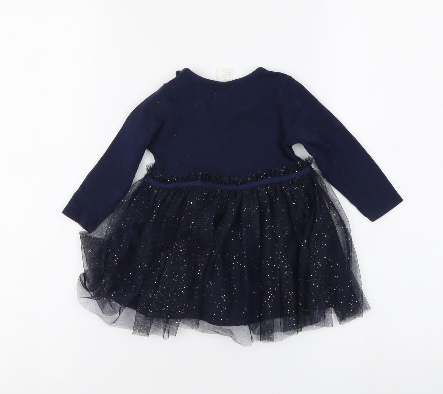 H&M Girls Blue Cotton Skater Dress Size 6-9 Months Round Neck Pullover