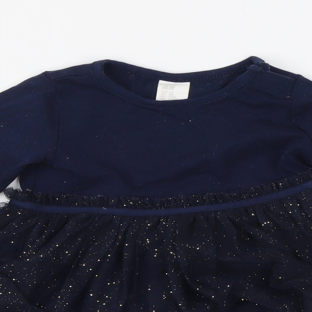H&M Girls Blue Cotton Skater Dress Size 6-9 Months Round Neck Pullover