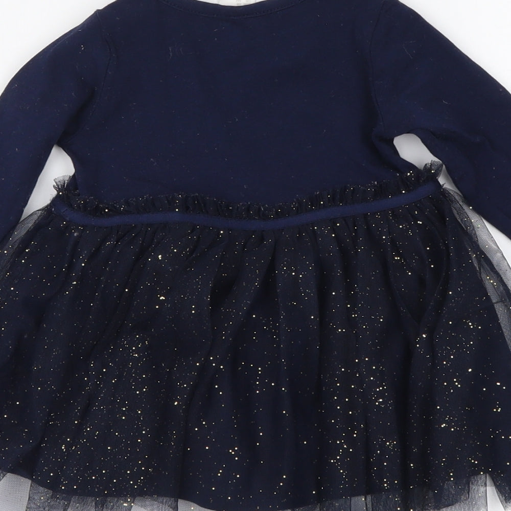 H&M Girls Blue Cotton Skater Dress Size 6-9 Months Round Neck Pullover