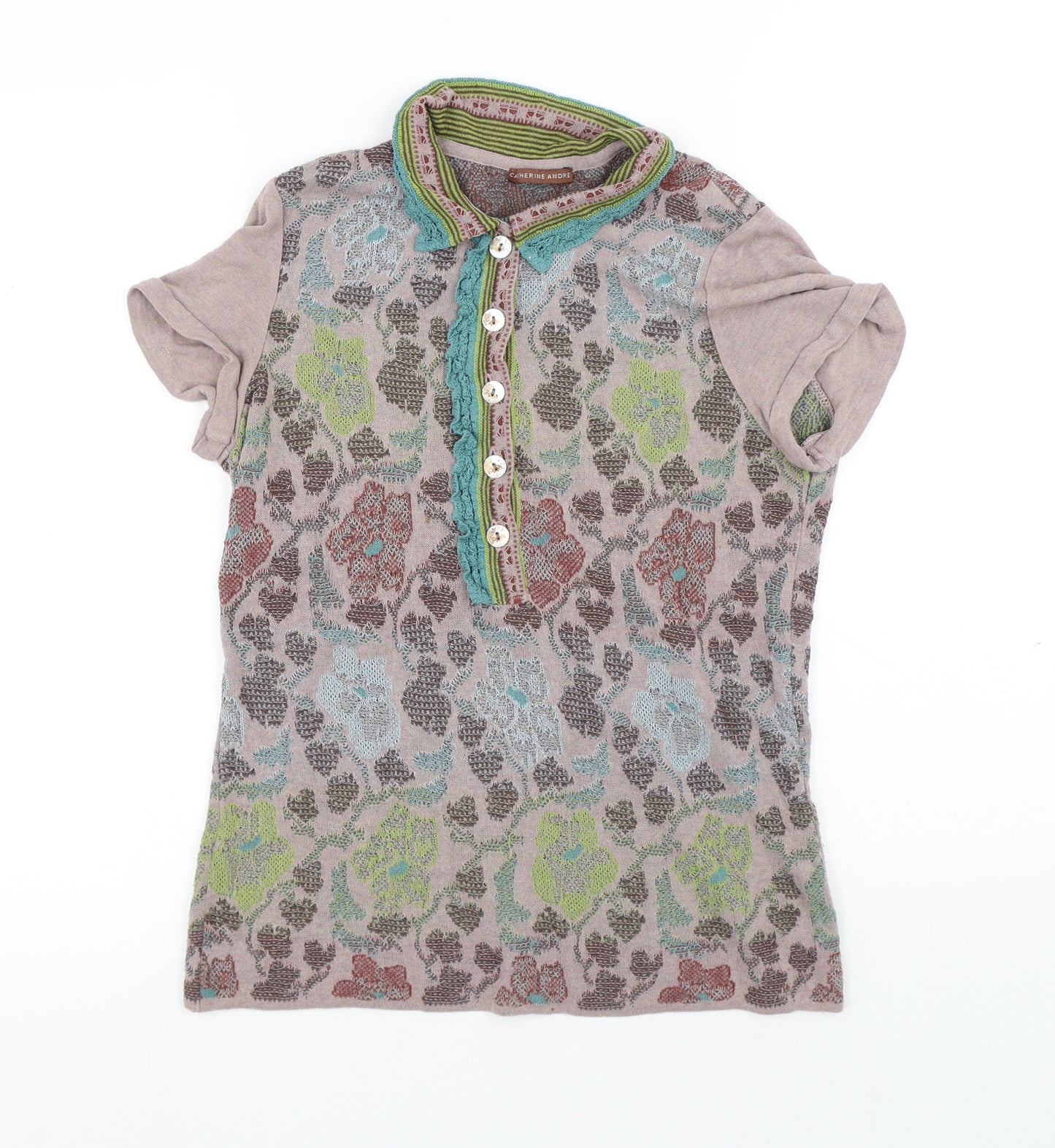 Catherine Andre Womens Multicoloured Floral Acrylic Basic Polo Size L Collared - Flowers