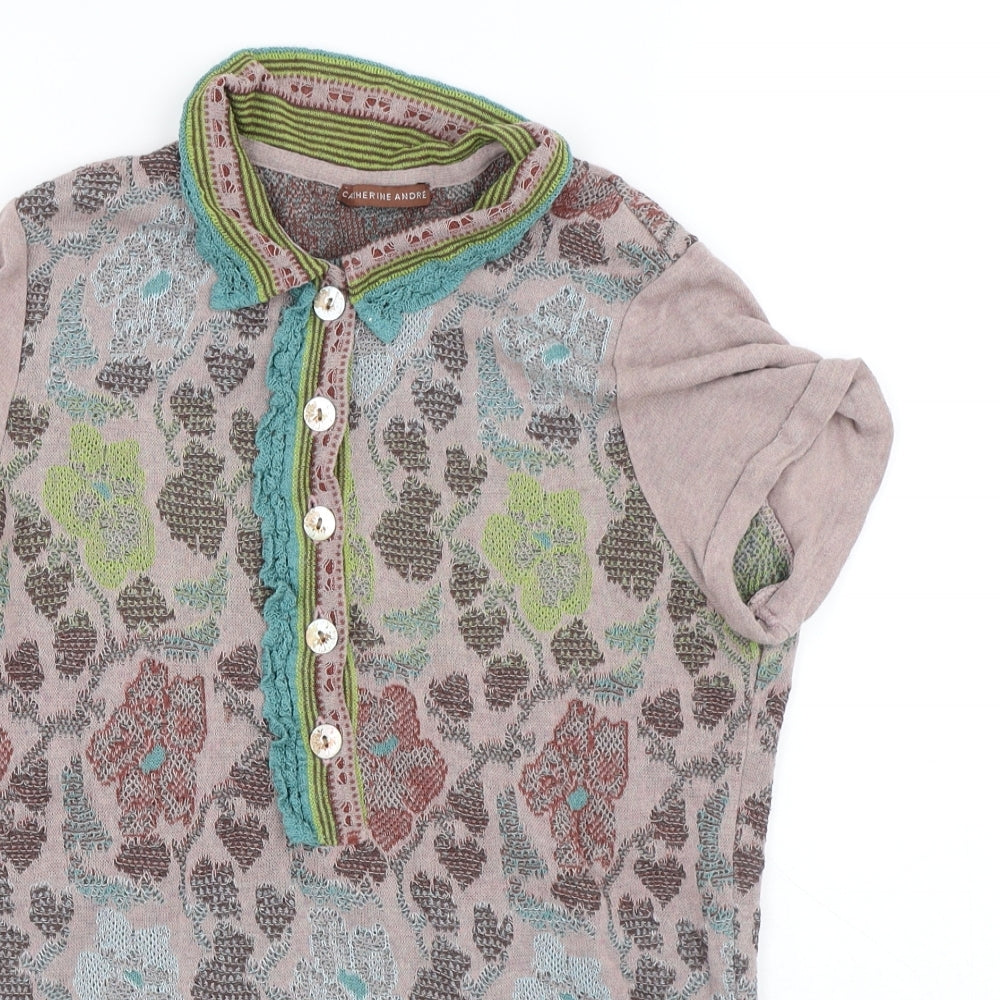 Catherine Andre Womens Multicoloured Floral Acrylic Basic Polo Size L Collared - Flowers